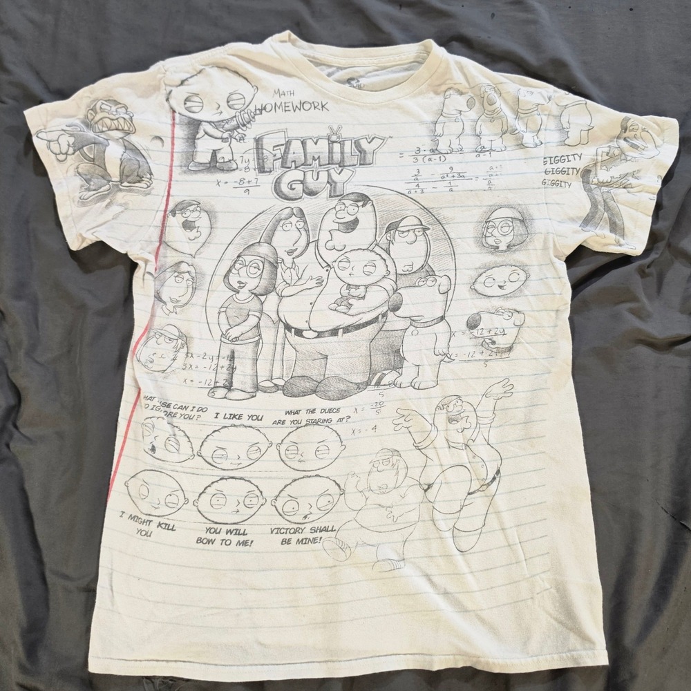 Liquid Blue Family Guy Math Homework All Over Print T-Shirt Mens Medium White